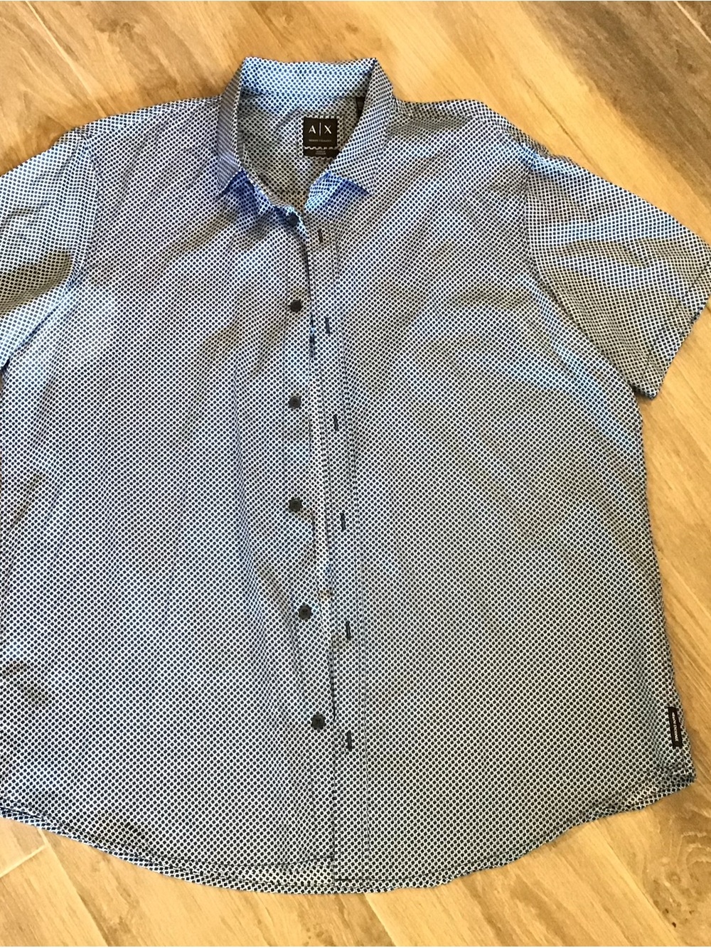Armani Exchange Men's Light Blue Button-Down with Navy Microdot Pattern